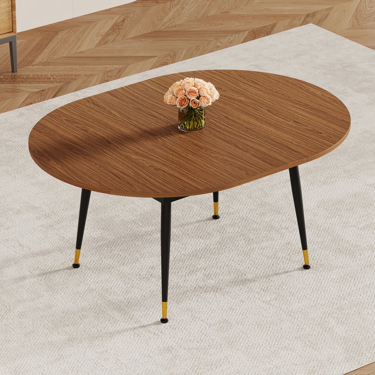 MODENUIT Eettafel - Ovale Uitschuifbare Eettafel Voor 6-10 Personen - MDF - Walnoot - 200x120x74 Cm