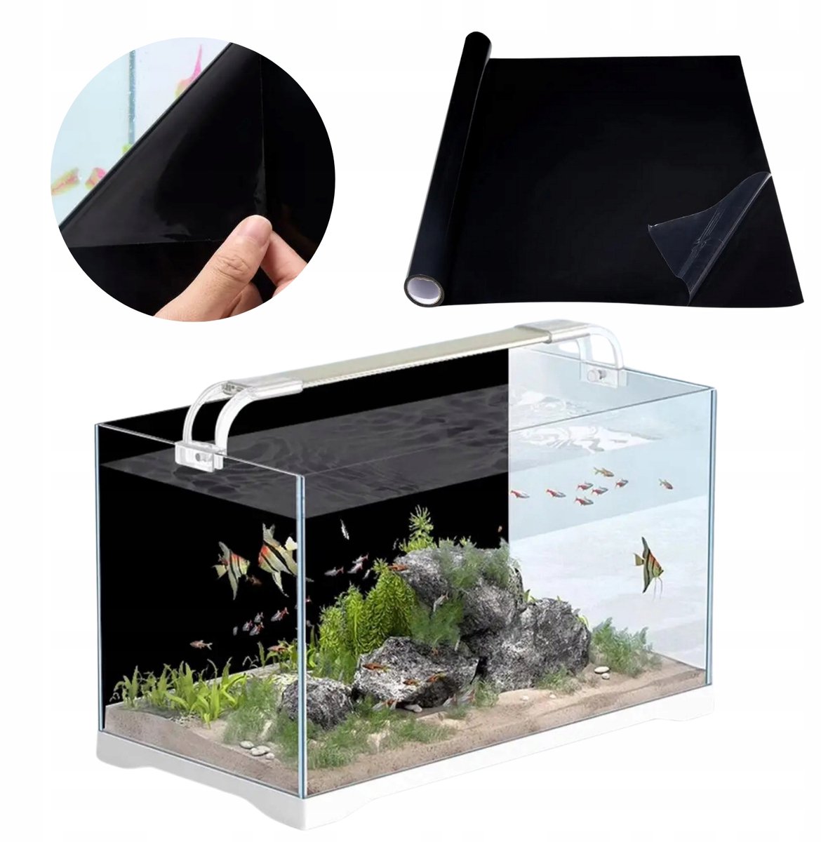Zelfklevende Zwarte Aquarium Achtergrond - 45cm Hoog, Op Maat Geknipt