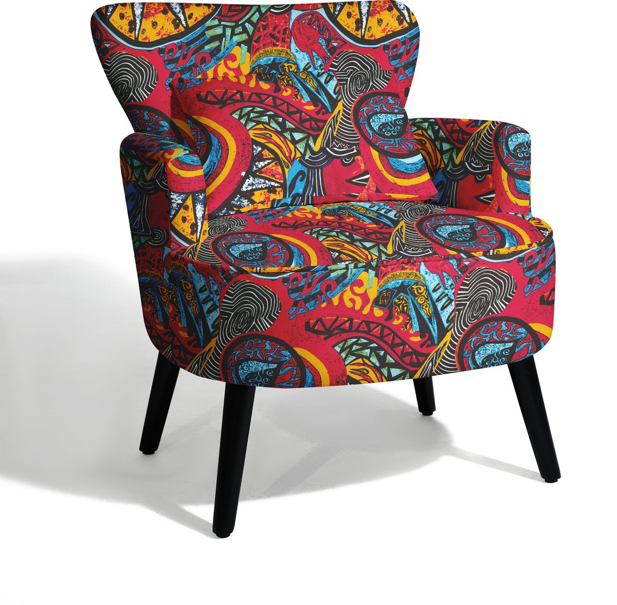 HomeMiYN Lounge Fauteuil – Linnen Look Zonnebloem Design Stoel – Gele Bloemenprint Armstoel – Comfortabele Hoge Rugleuning Stoel voor Woonkamer en Slaapkamer
