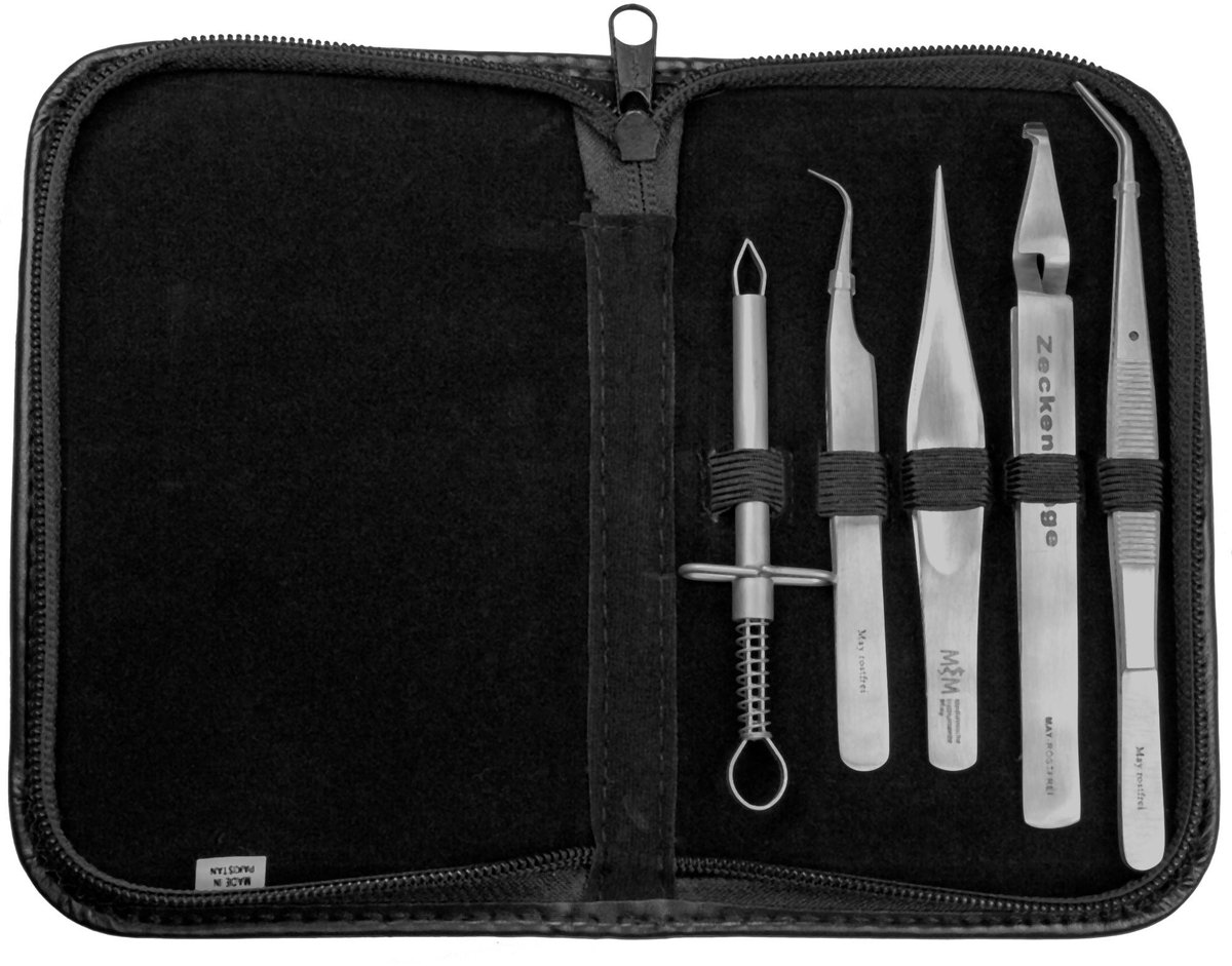 Dailygoods - Tick Pincet & Eerste Hulp Splinterpincet Set 5 Stuks met Koffer