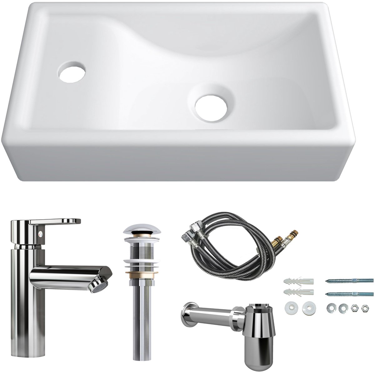 Dailygoods - Wandgemonteerde Wastafelcombinatie - Kleine Keramische Badkamer Wastafel