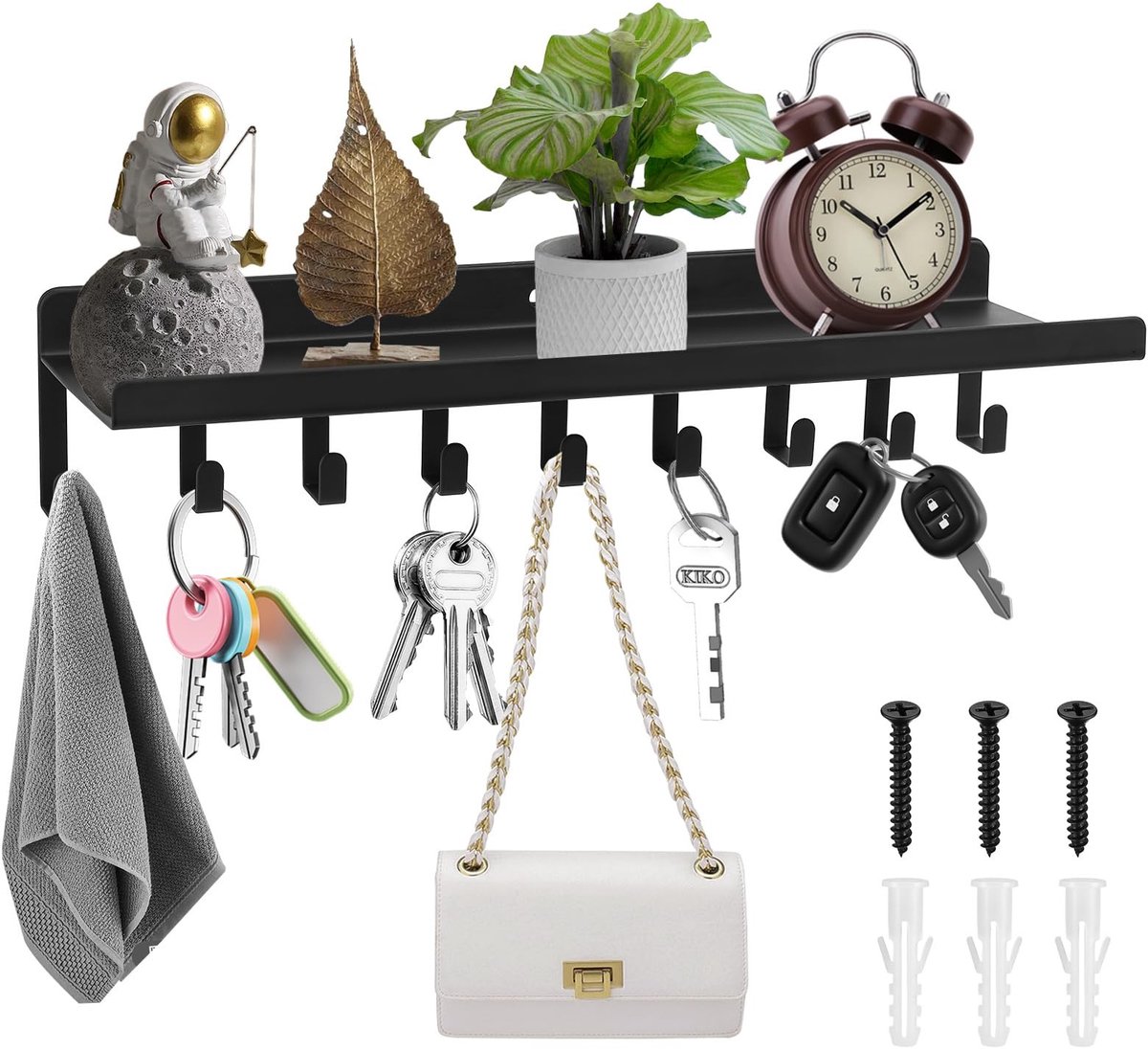 Dailygoods - Sleutelhouder met Plank en 9 Haken voor Organisatie