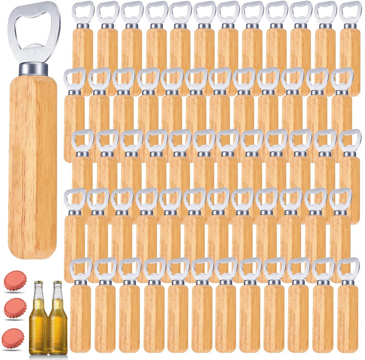 Dailygoods - 60 Stuks Houten Flesopener - Draagbare Bierblikopener Set