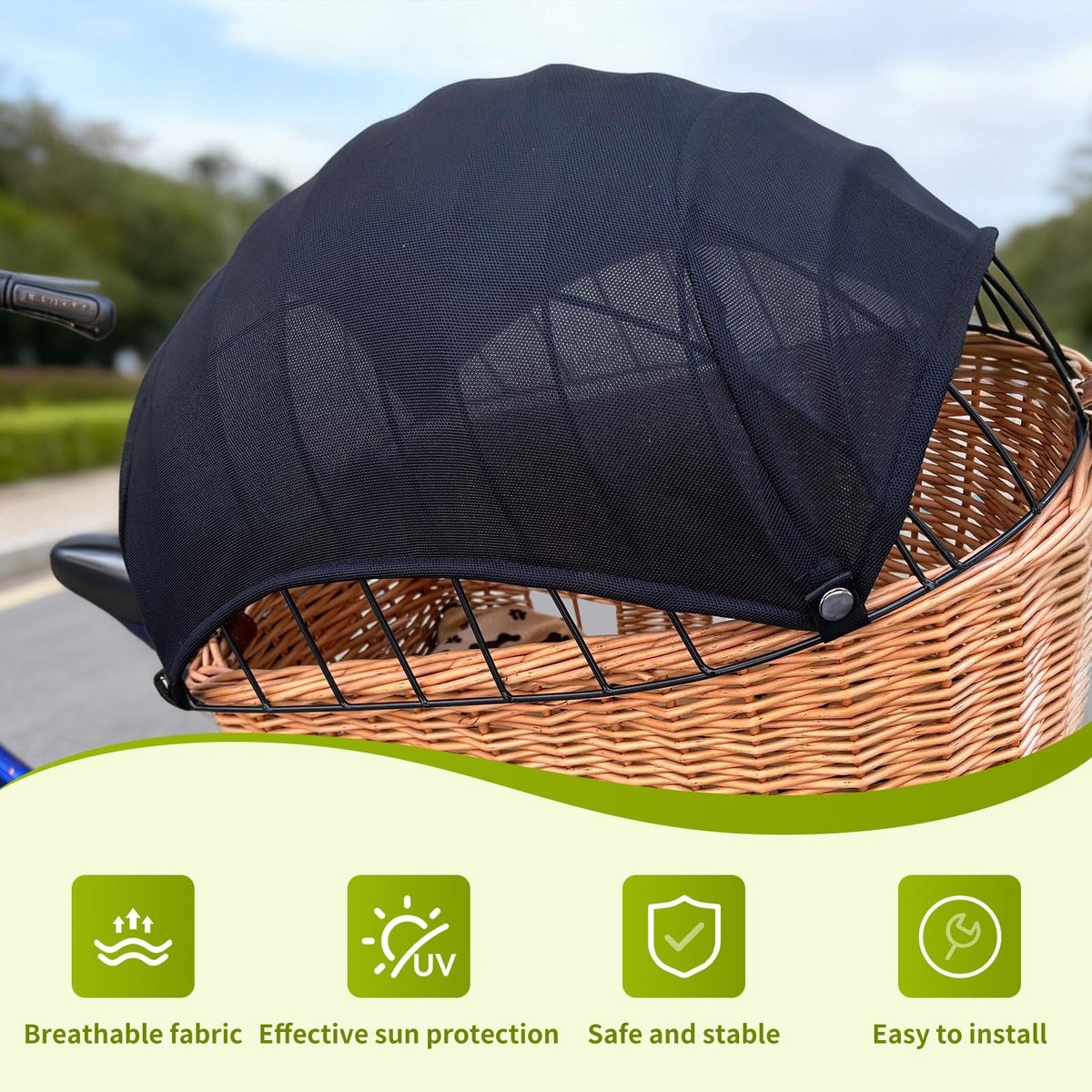 Dailygoods - Zonnezeil voor Fietsmand - Ademend Zonwering voor Huisdieren en Boodschappen