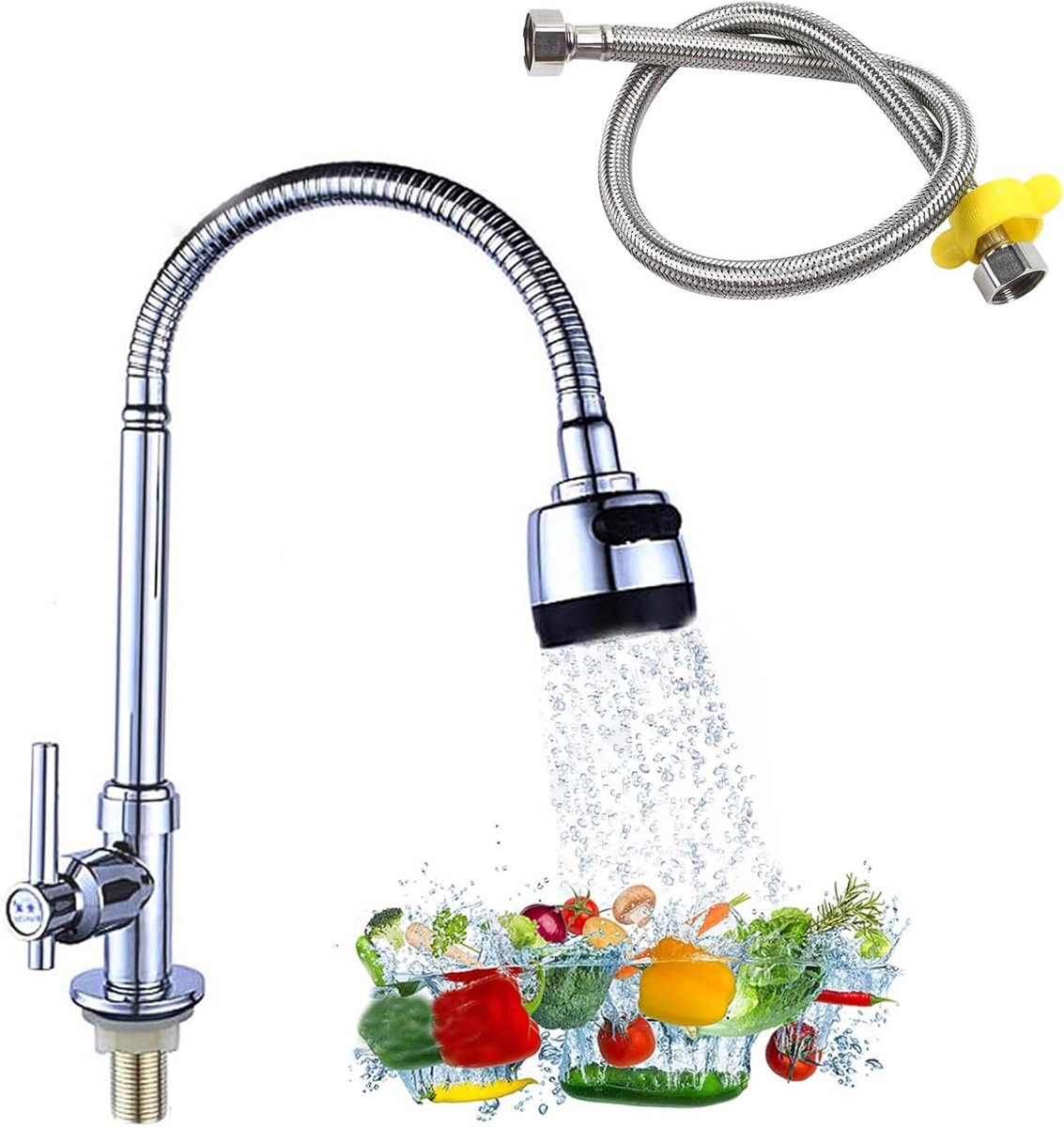 Keukenmengkraan met 360° Draaifunctie, Bubbler en Filterlaag voor Koud Water met Afvoeren