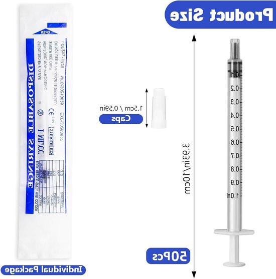 50 stuks 1ml spuit met Luer, plastic spuit zonder naald voor het doseren en vullen van olie, lijm en vloeistoffen, ideaal voor huisdieren, laboratoria en colostrum toepassingen — afbeelding 5