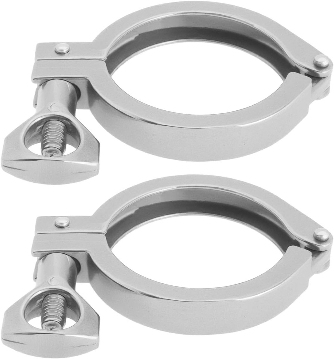 Set van 2 Tri Clamp 2" van 304 RVS met enkele pin en vleugelmoer voor sanitaire toepassingen, geschikt voor biertaps en distillatiekolommen