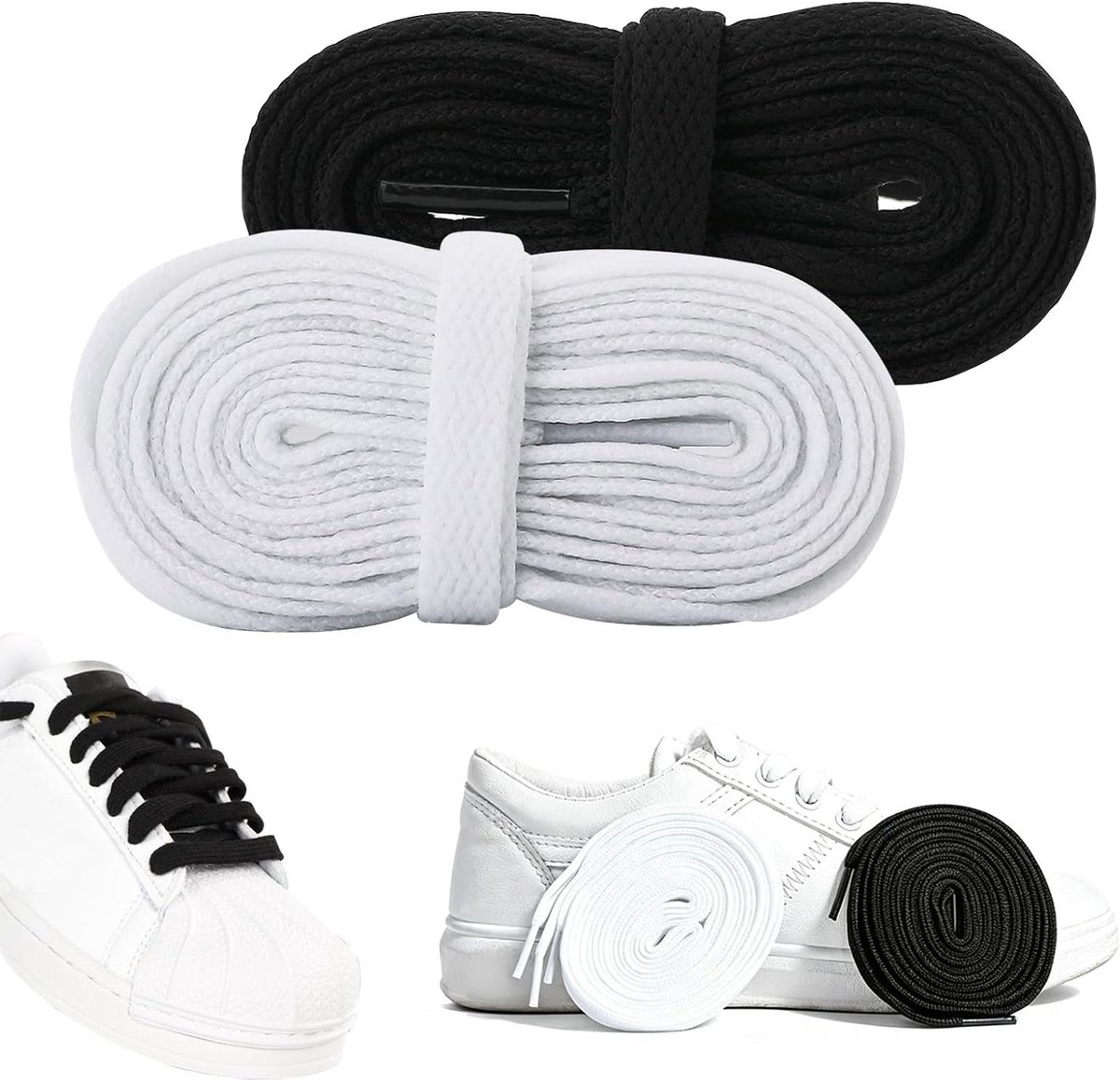 2 paar robuuste platte veters van 120 cm lang, 8 mm breed, ideaal voor laarzen en sneakers