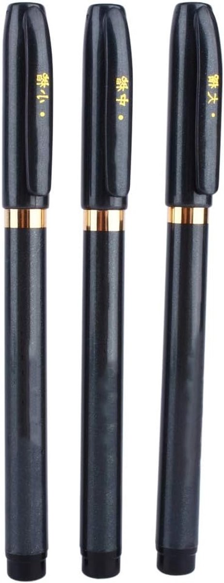 Set van 3 Professionele Calligrafiepennen - Zwarte Borstelpen van 4,7 Inch voor Schrijven, Handlettering en Uitnodigingen