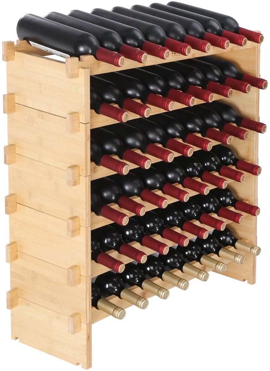 Hutjemutje - wijnrek - flessenrek voor 48 flessen - 6 tier - stapelbaar - draagvermogen 60 kg - vintage design - bamboe & metaal