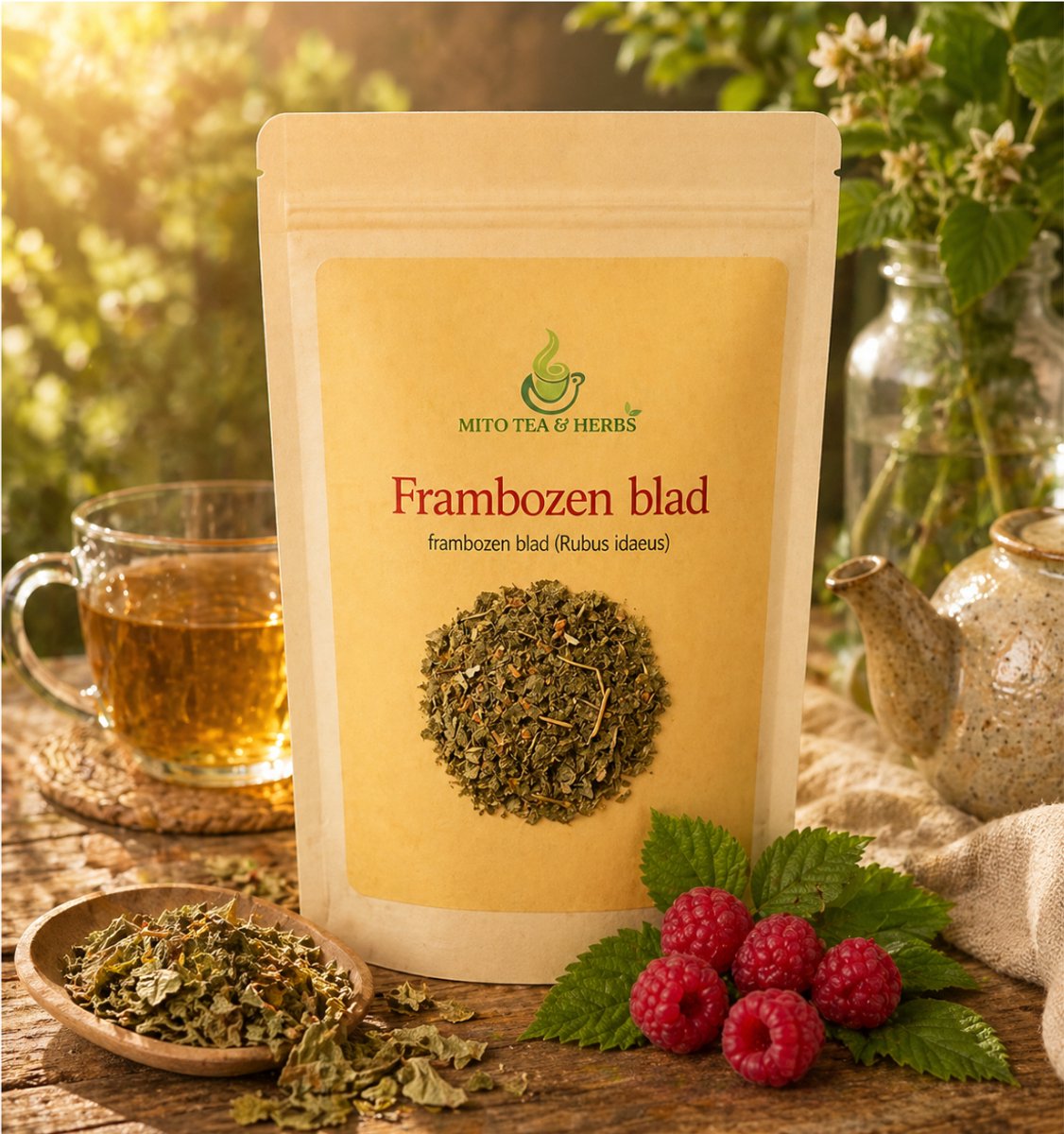 Mito Tea & Herbs - Frambozenblad thee - Losse Thee - Zwangerschapsthee - Rijk aan ijzer - Vruchtenthee - 50 Gram