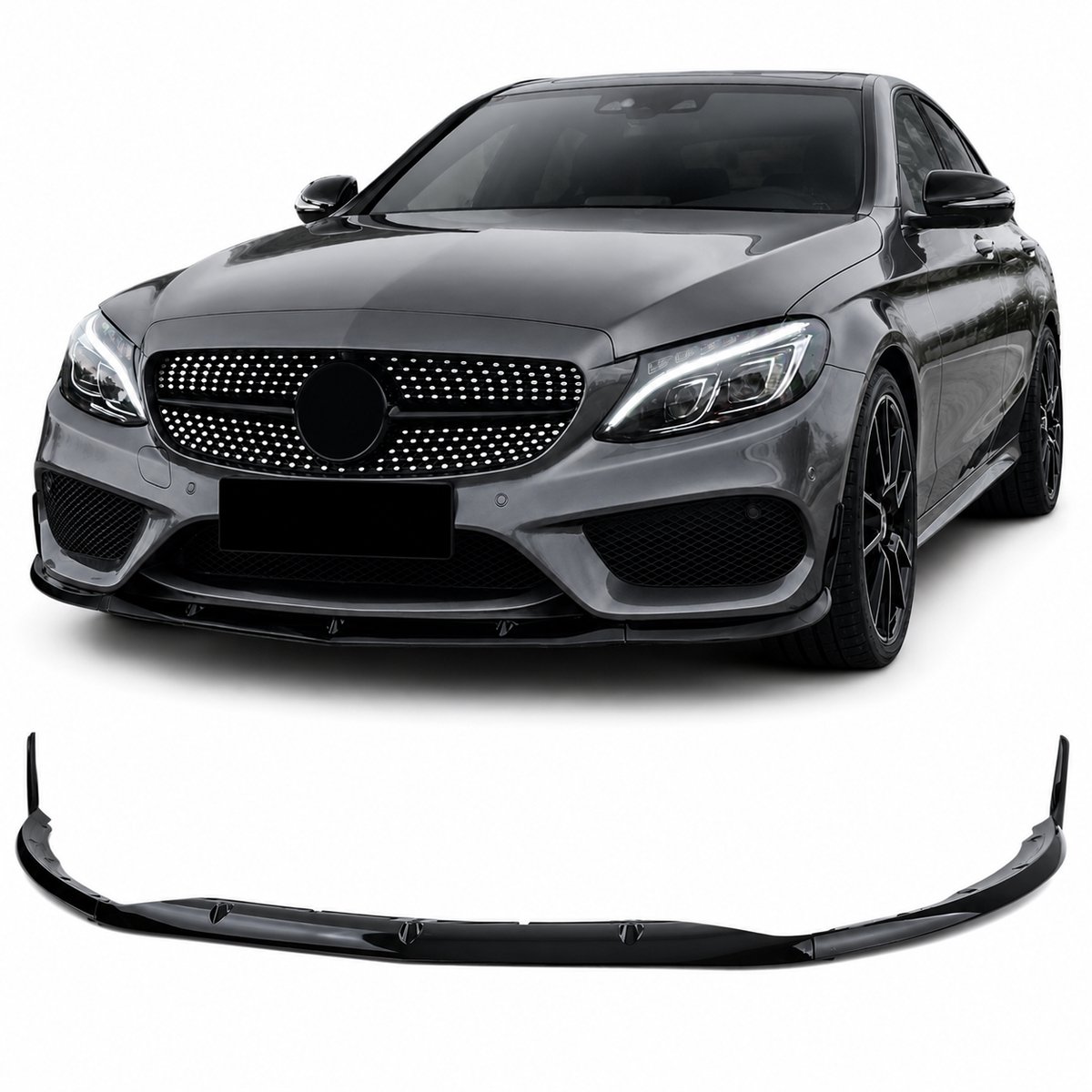Spoiler Lip Geschikt voor Mercedes c klasse w205 pre facelift van 2014-2018 AMG Pakket Voorspoiler Glans zwart