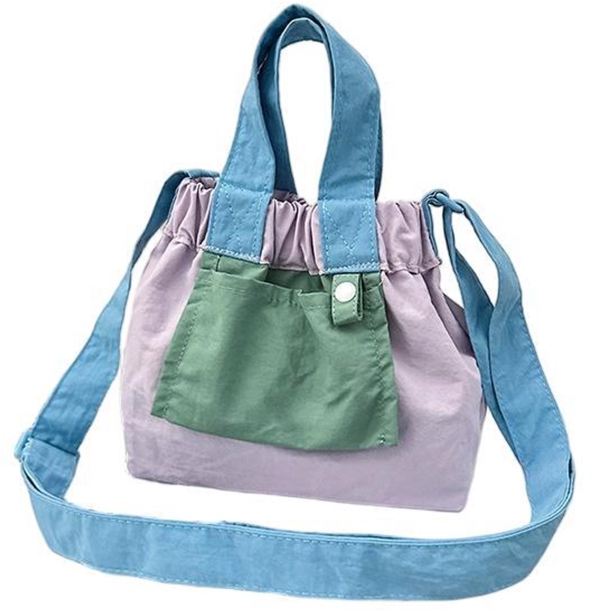 Canvas tas – Schoudertas – Color-block – 17 x 16 x 9 cm – Paars en groen