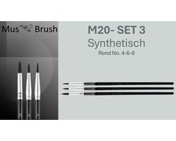 MusBrush M20 Penselenset – Set No.3 – 3-delig – Synthetisch Eekhoornhaar – Aquarel, Acryl & Olieverf – Ronde Penselen Maat 4, 6 & 8