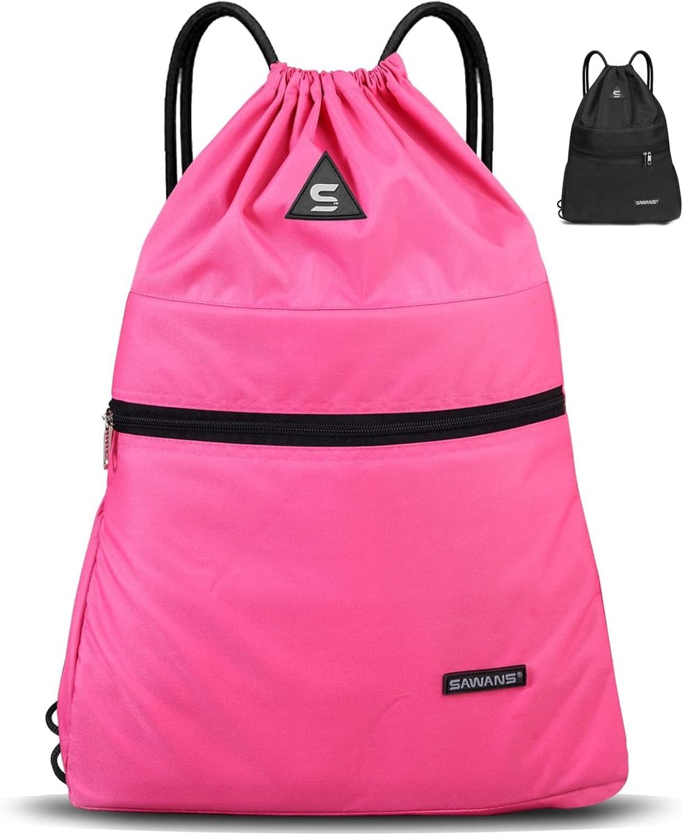 SnelShoppen - Waterdichte Gymtas met Trekkoord en Ritssluiting, Rugzak voor School en Outdoor, Polyethyleen, Roze, One Size, Geschikt voor Wandelen en