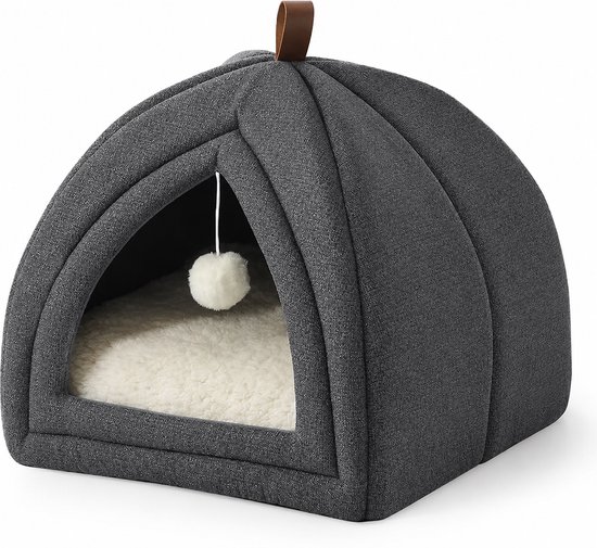 Iglo Kattenhuis Met Uitneembaar Kussen - Zachte Pluche Kattentent Voor Binnen - Opvouwbare Kattenmand Met Sherpa Bekleding - Wasbare Kattenhol Voor Katten - Donkergrijs 40 × 40 cm