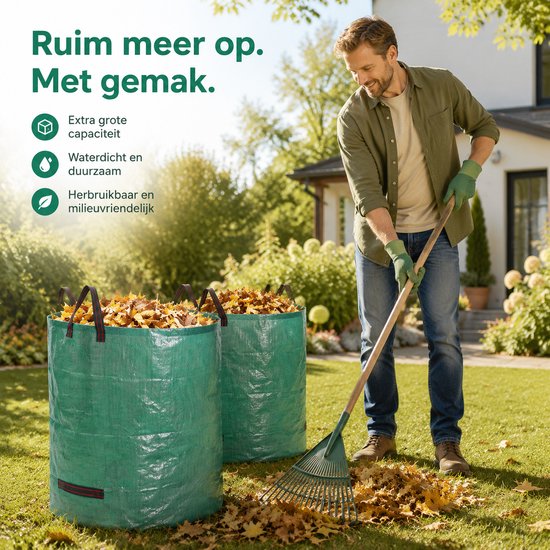 BOTC Tuinafvalzak - Set van 3 - 290L - Opvouwbare Tuinafvalzak - Tuinafvalzakken Opvouwbaar - Groenafval Zak - Groen — afbeelding 2