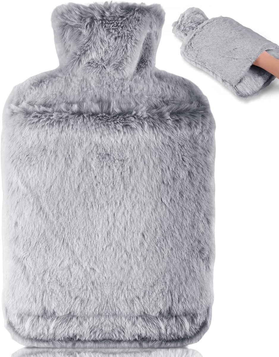 SnelShoppen - Warmwaterkruik met Zachte Cover - Lekvrije 2L Grote Fles met Kangoeroezak - Zachte Bedkruik voor Nek, Schouders, Rug, Buik en Voeten - P