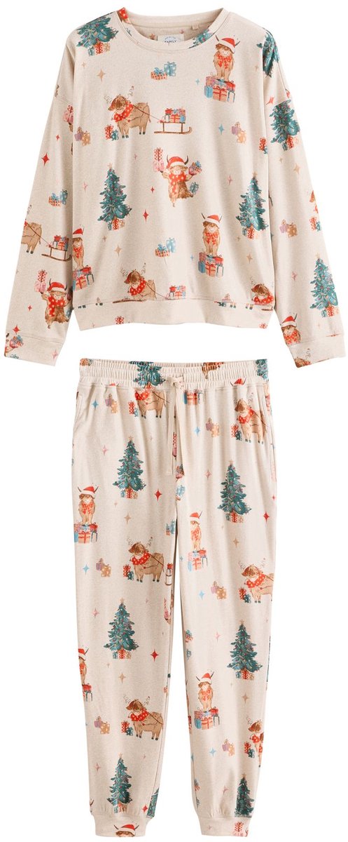 Next Dames - Matching Family kerstpyjama met lange mouwen - Crème Oatmeal Hamish The Highland Cow