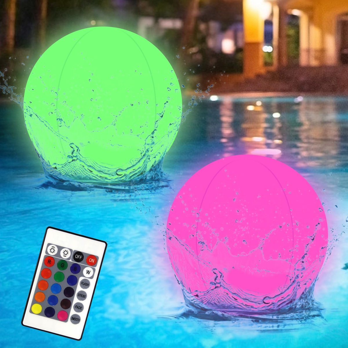 SnelShoppen - Opblaasbare LED-waterballen 40 cm - Decoratieve Drijvende Verlichting voor Zwembad, Strand, Tuin, Feest - 2 Stuks Kleurveranderende Lich