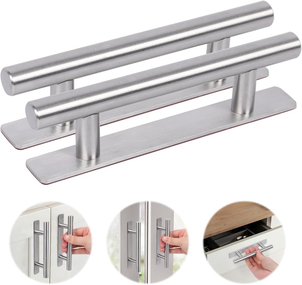 Zelfklevende Meubelgrepen 128mm Aluminium Kastgrepen voor Laden en Deuren, Geen Boren Nodig, Perfect voor Keuken en Kasten, 2 Stuks (Zilver)
