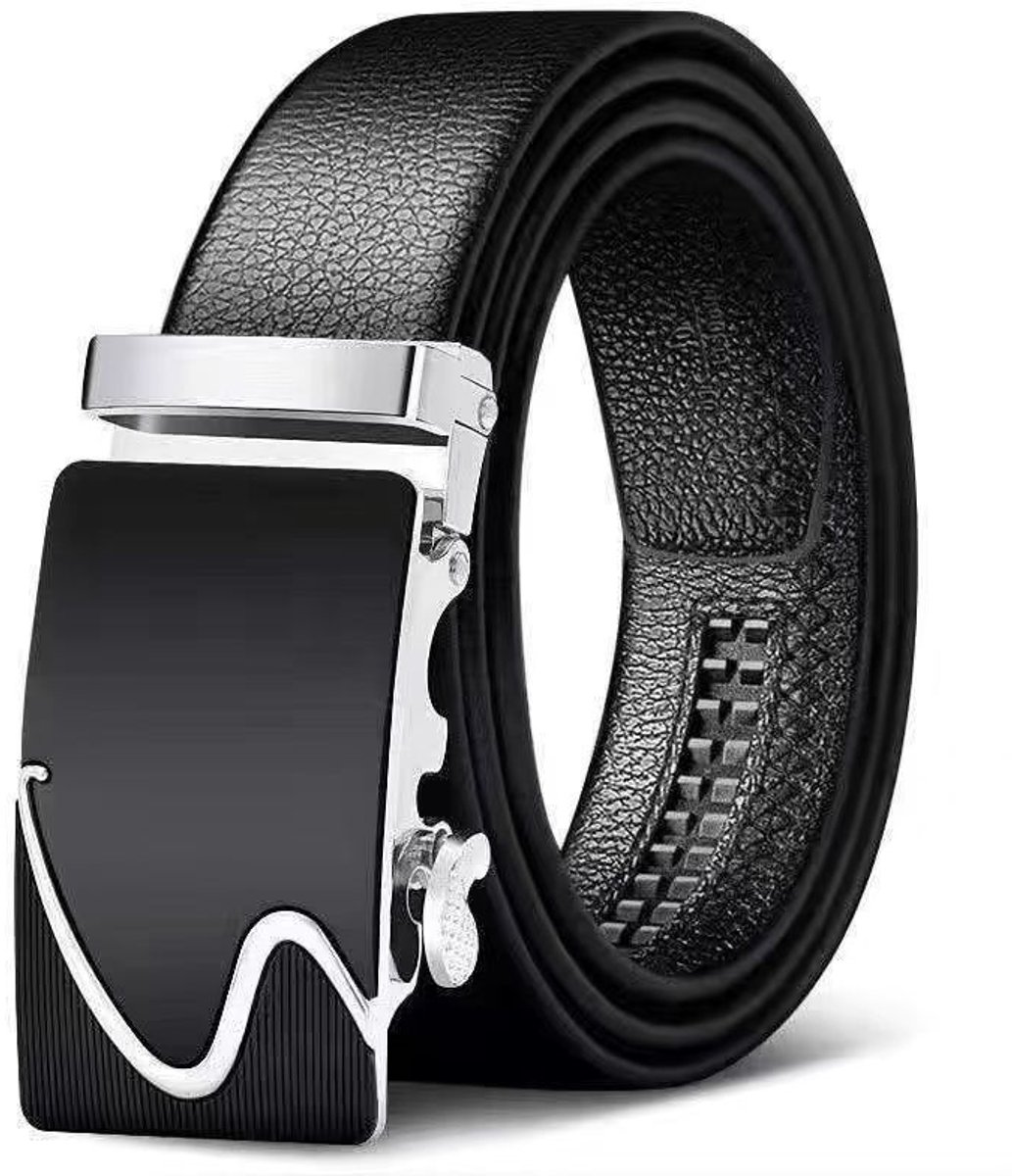 KZQ Herenriem met automatische gesp - Verstelbaar vegan leren riem, glanzend lychee patroon - Voor zakelijk en casual - Zwart-120 3.13cm