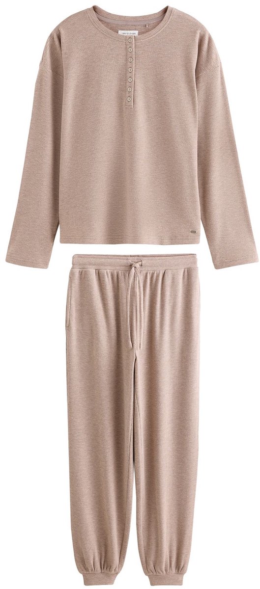 Next Dames - Behaaglijke Henley-pyjama van wafelstof met lange mouwen - Tall - Crème Neutral