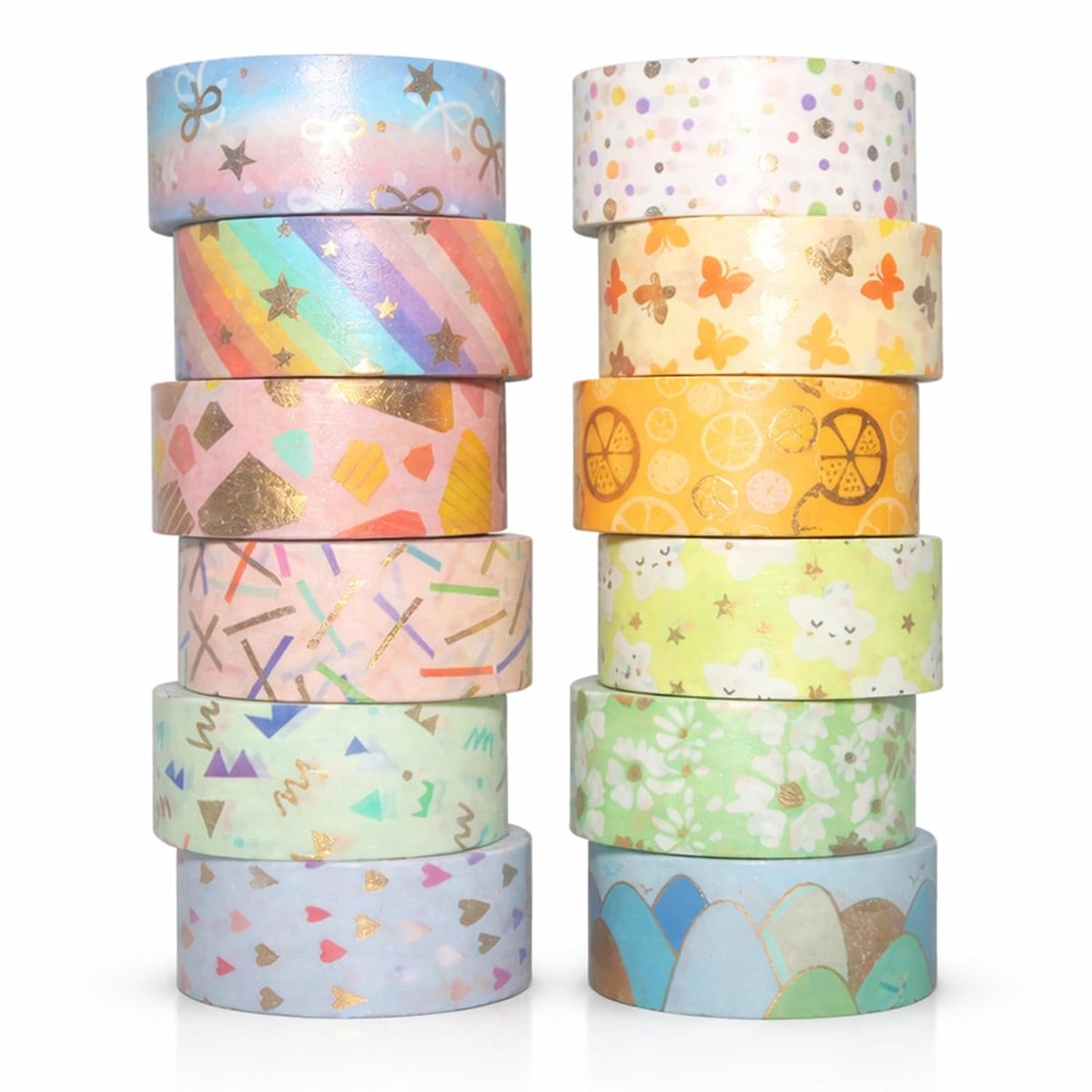 12 rollen washi-tape, decoratief voor scrapbooking en bullet journal, set met esthetische plakbanden voor knutselwerk, dagboeken en planners, creatieve ontwerpen voor schrijfwaren