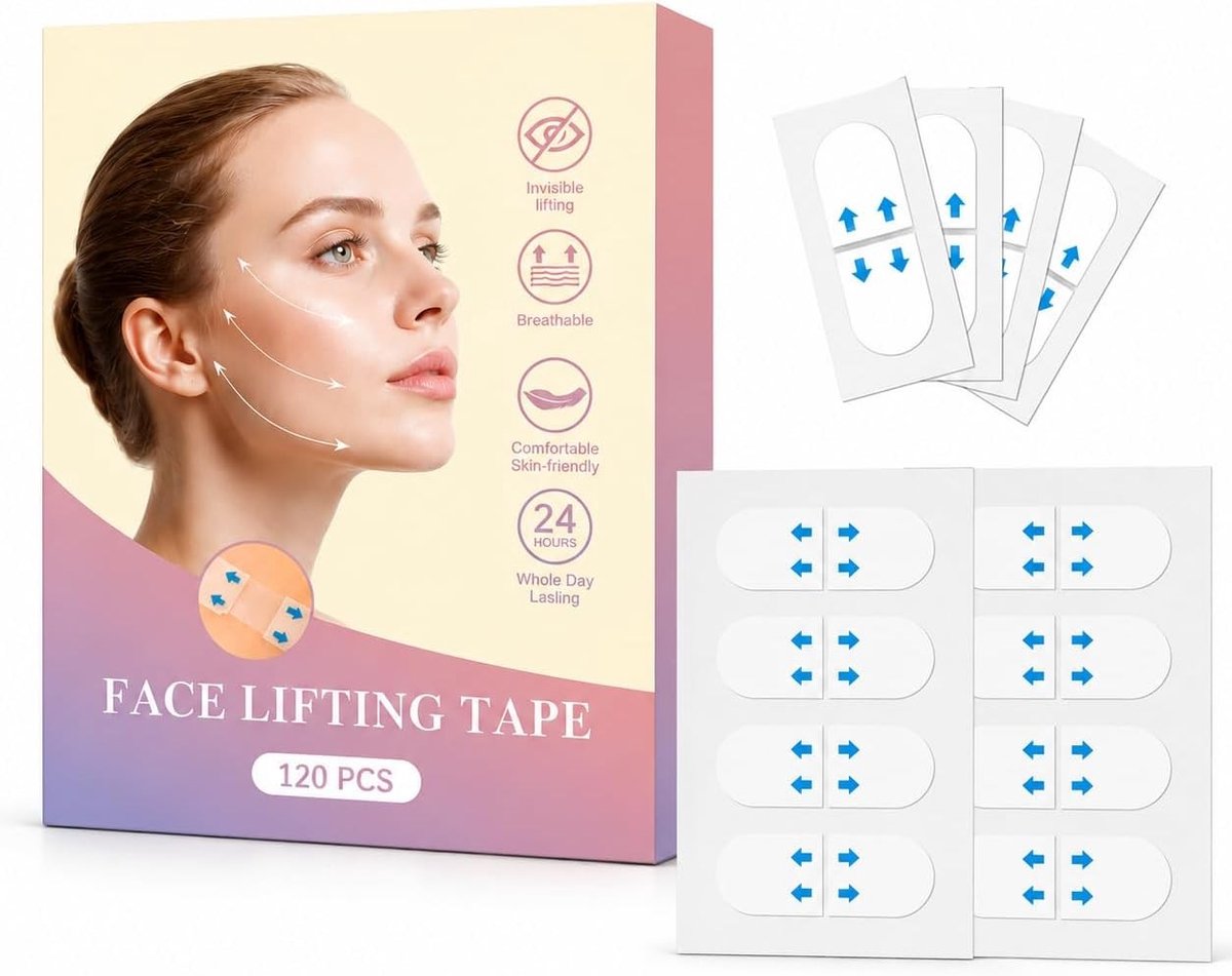 Onzichtbare gezichtstape voor huidversteviging, 120 stuks, waterdichte anti-rimpeltape voor V-Line lifting, zelfklevende pleisters tegen rimpels en dubbele kin