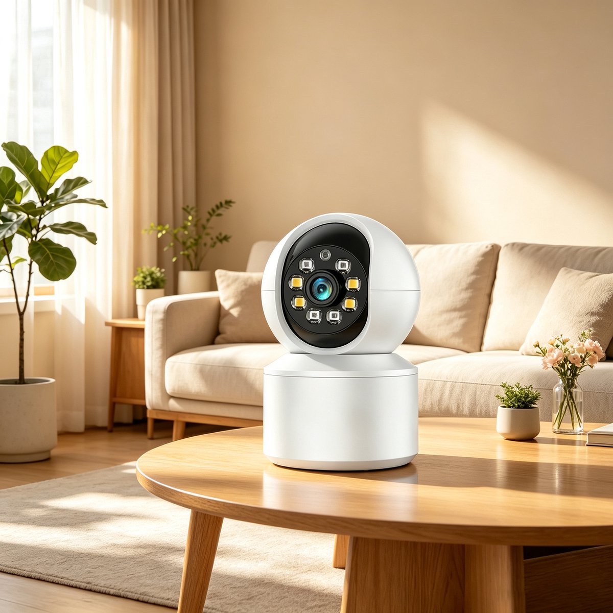 Tweeweg HD wifi-camera met intelligente bewegingsdetectie en videobellen geschikt voor huisbeveiliging te bedienen via een mobiele app Afmetingen 4*9,9*10 cm Wit