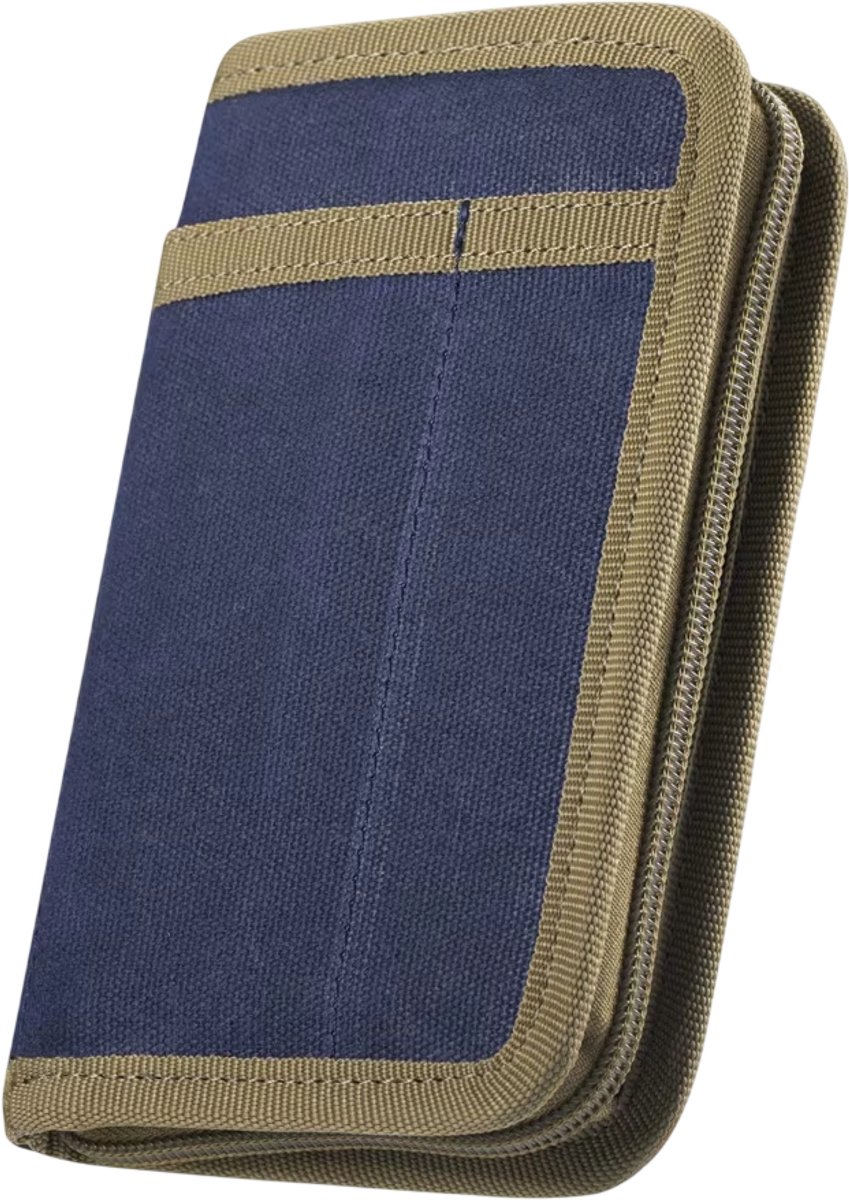 Canvas Pocket Journal Hoes met Ritssluiting – Notitieboek Organizer met Paspoorthouder, Telefoonvak, Pennenhouder en Geldvak, Reisdagboek Cover voor Onderweg - Blauw