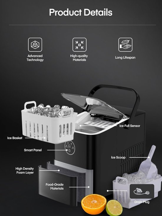 IJsblokjesmachine - IJsmaker - Snelle IJsbereiding - Zelfreinigende Functie - 14 kg per dag - Diepzwart — afbeelding 5