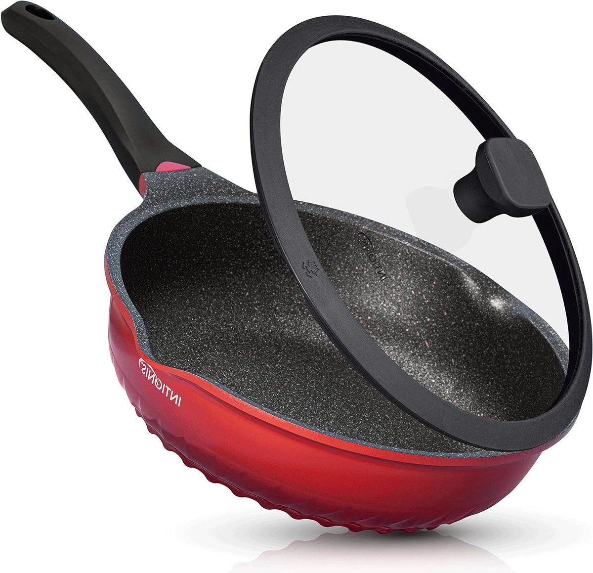 Koekenpan met deksel - Diepe bakpan - Maaltijden bereiden - Krasbestendige coating - 28 cm - Zwart