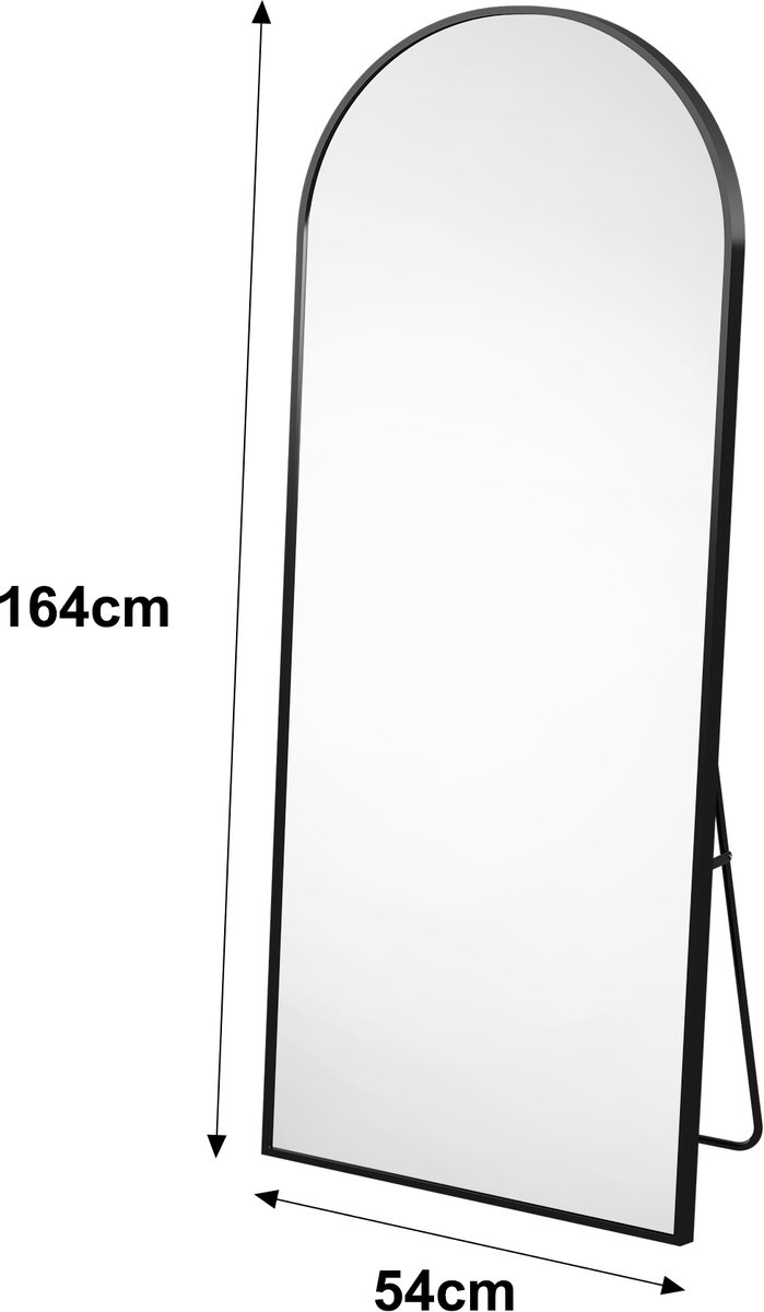 Staande Spiegel 164 x 54 cm, Grote Wandspiegel, Frame Aluminiumlegering, Staande Spiegel Slaapkamer, Maakt het Omkleden Makkelijker Tevens Mooie Decoratie Slaapkamer (Zwart, 164 x 54 cm)
