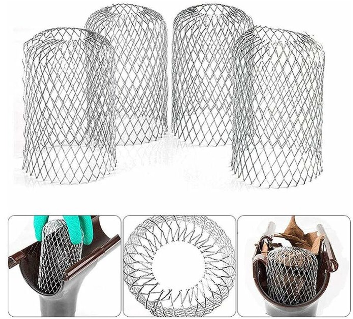 4 flexibele aluminium gootfilters met een maaswijdte van 8 cm, bladvanger, gootzeef, bladbeschermer, gootafdekking om de goot te beschermen tegen bladeren.