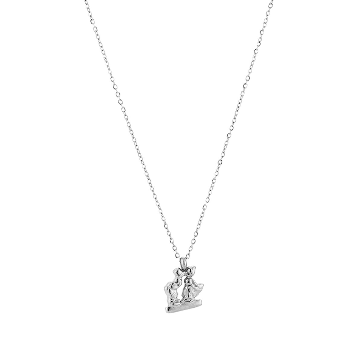Dames Ketting met Hollands Kussend Koppeltje Hanger - Amsterdam Collectie - Schakelketting - Stainless Steel / RVS - 40 cm (+5 cm) - Zilver