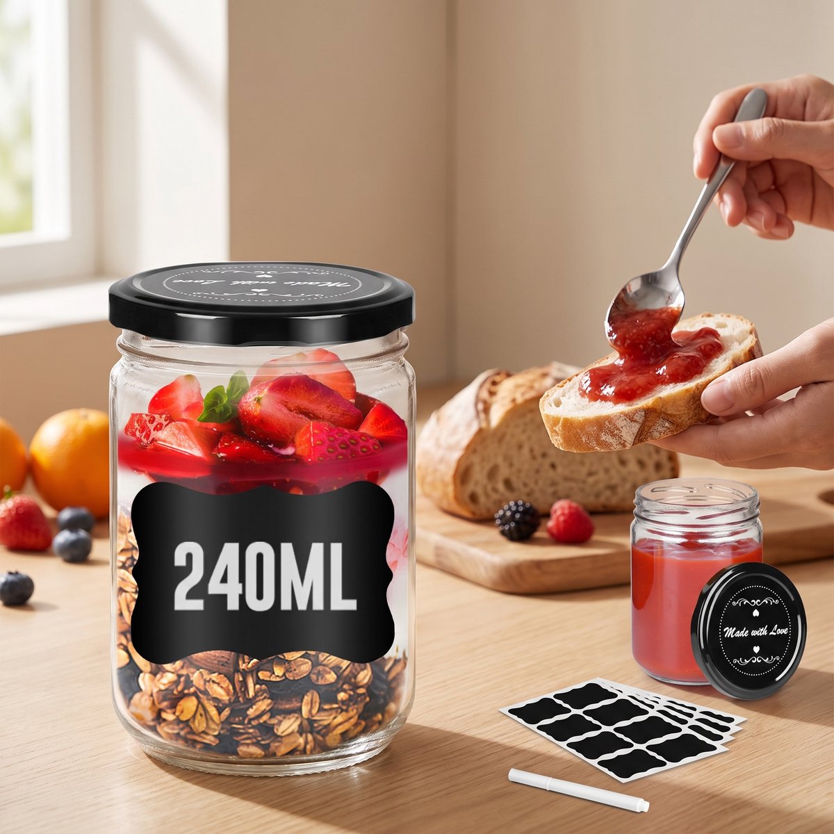 Arvioo-Glazen Jampotten set-Luchtdicht-BPA-vrij-Met accessoires