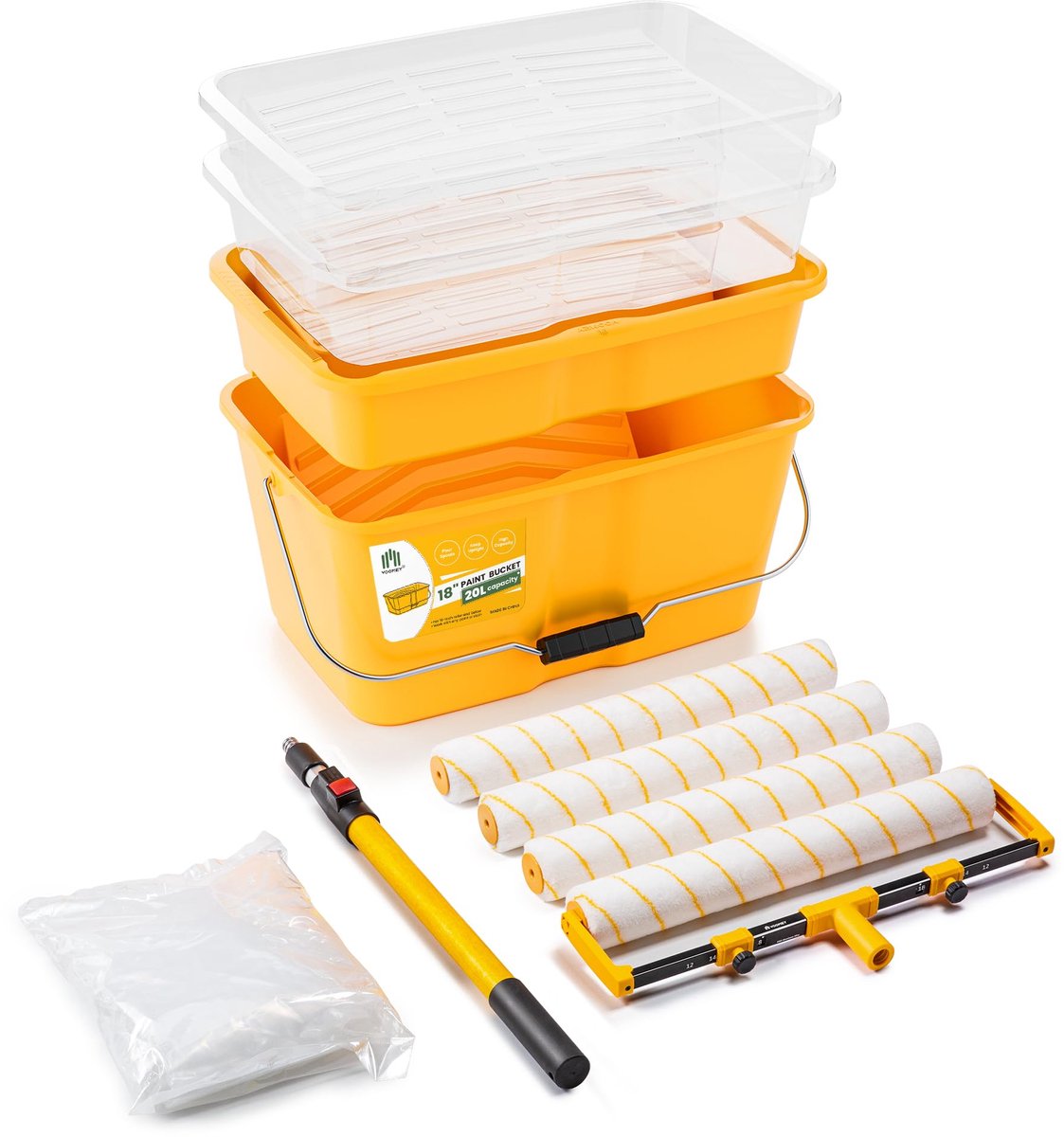 SnelShoppen - 13-delig Verfrollerset 45,7 cm - Inclusief Verfemmer, Verfblad, Groot Verfrollerframe met 1 Meter Verlengstang - Ideaal voor Schilderen