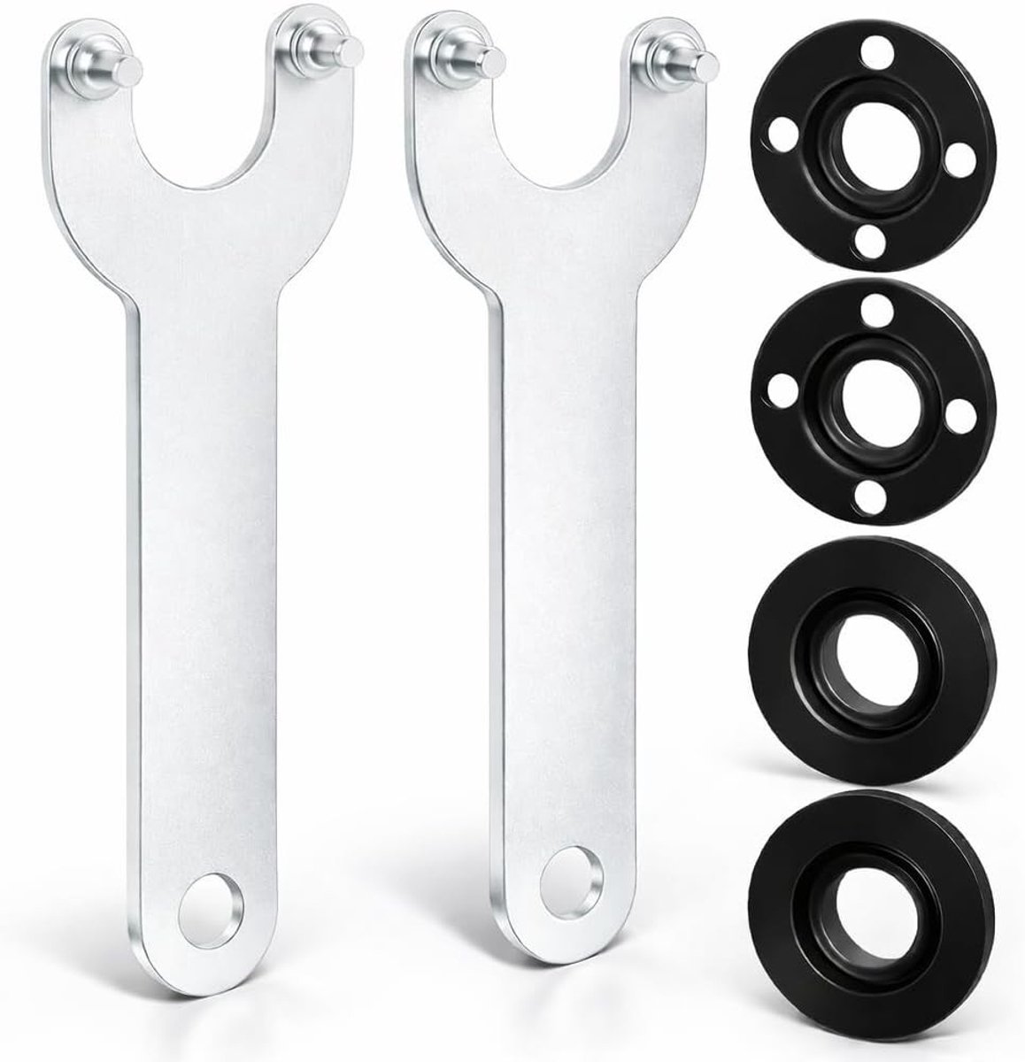 Set van 2 haaksleutels voor haakse slijpers 125 mm met 4 flensschijven en adapter voor slijpwerkzaamheden