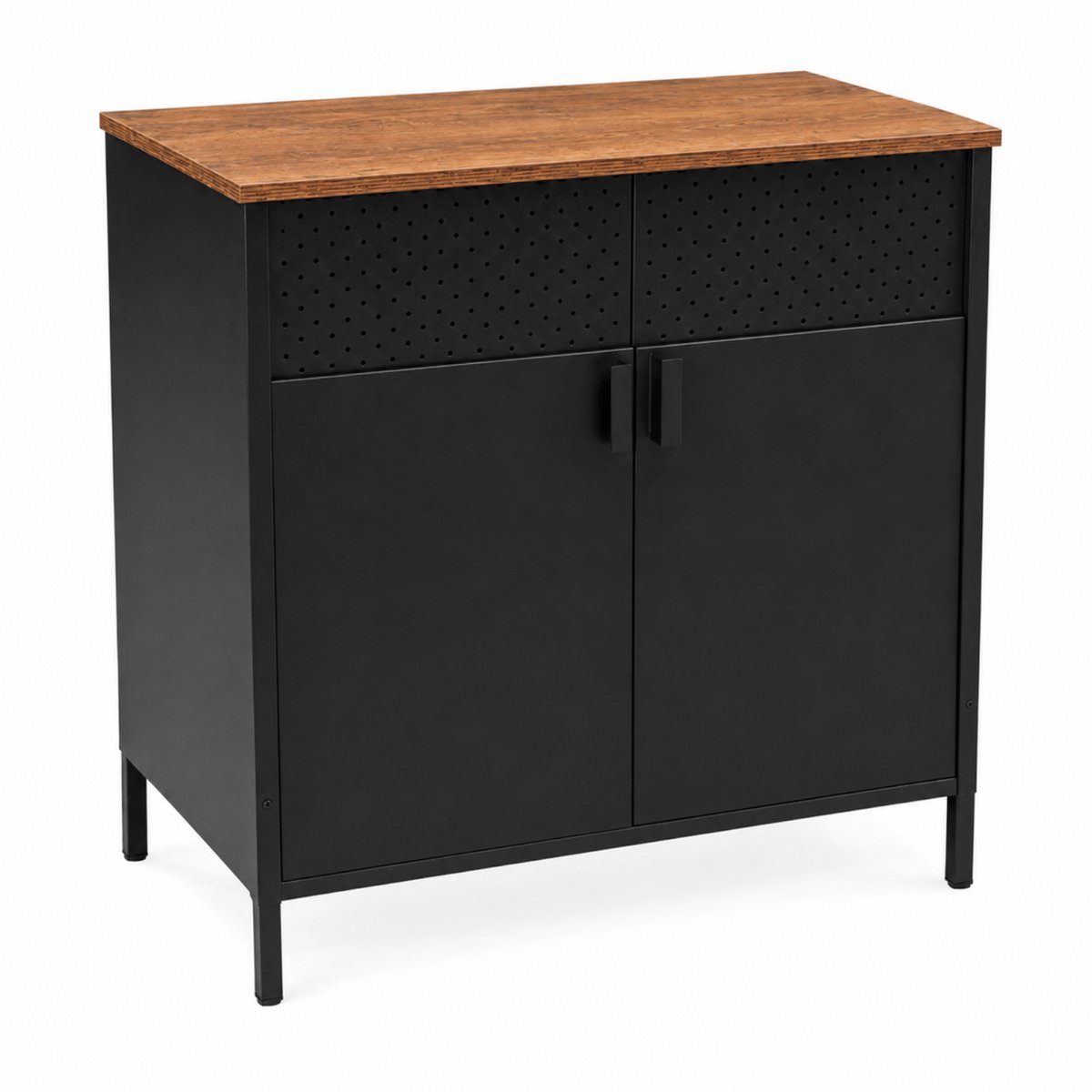 Begryf - Opbergkast - Industriële kast met 2 deuren en plank - Zwart en rustiek bruin - 80 x 40 x 84 cm
