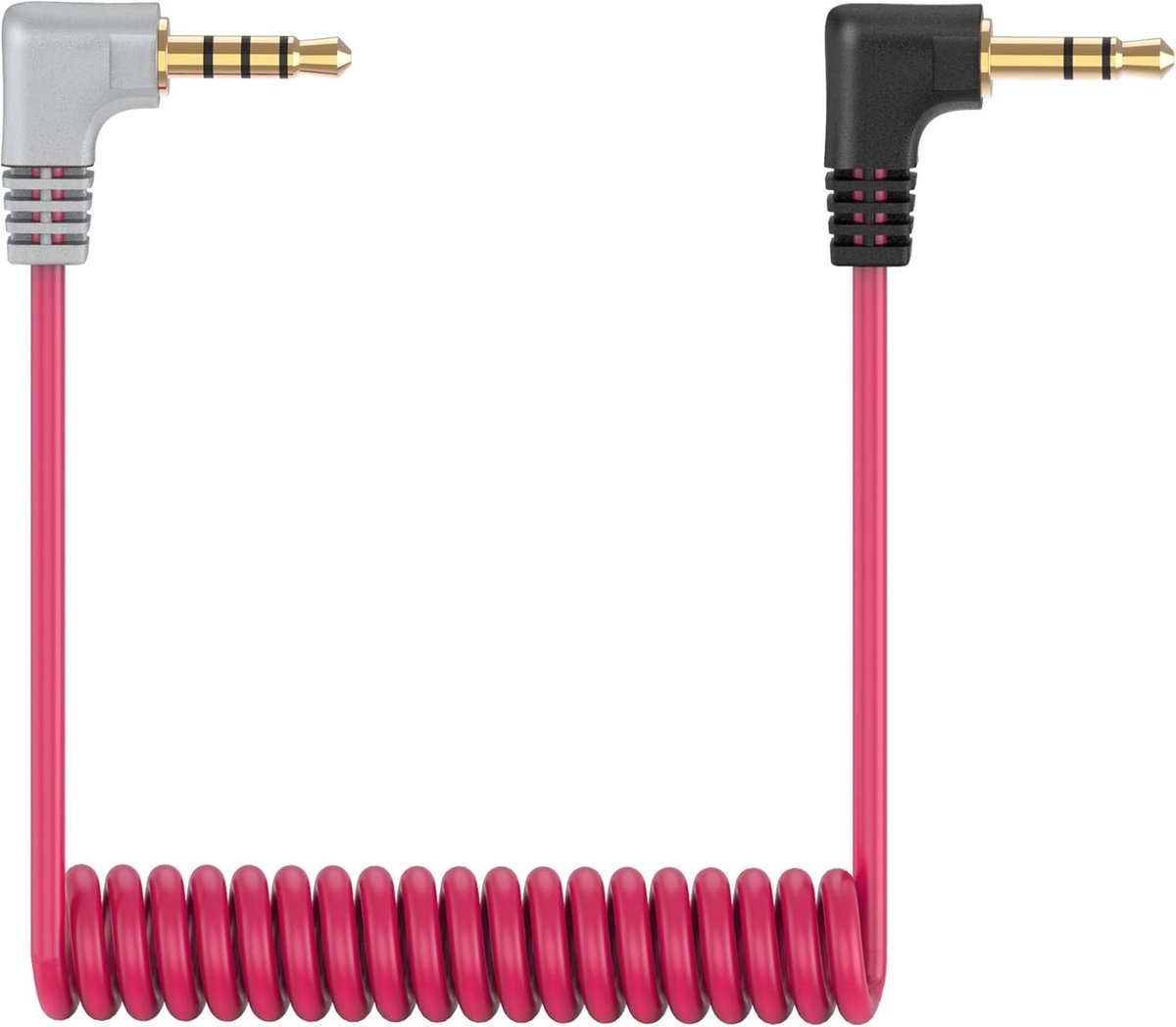 3,5 mm TRS naar TRRS microfoonkabel, 1/8 inch male naar male spiraalkabel met hoekplug, ideaal voor externe microfoons, smartphones en tablets aansluiten.