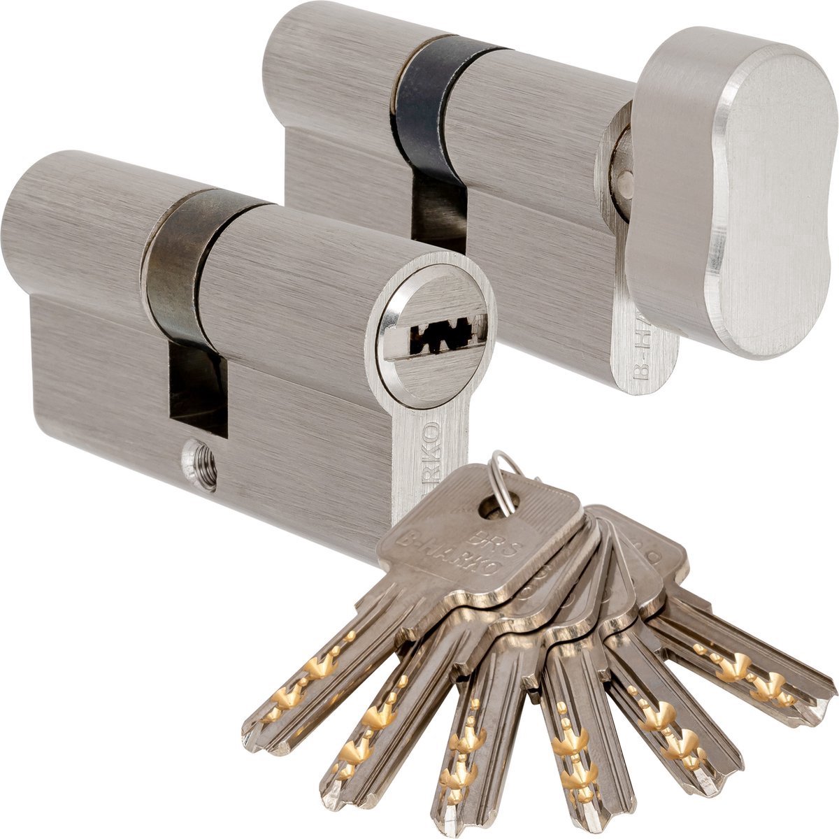 Set Nikkel Deurcilinders 30K/40 - Knopcilinder + Cilinder - Gelijksluitend - Incl. 6 Keersleutels en Montageschroeven