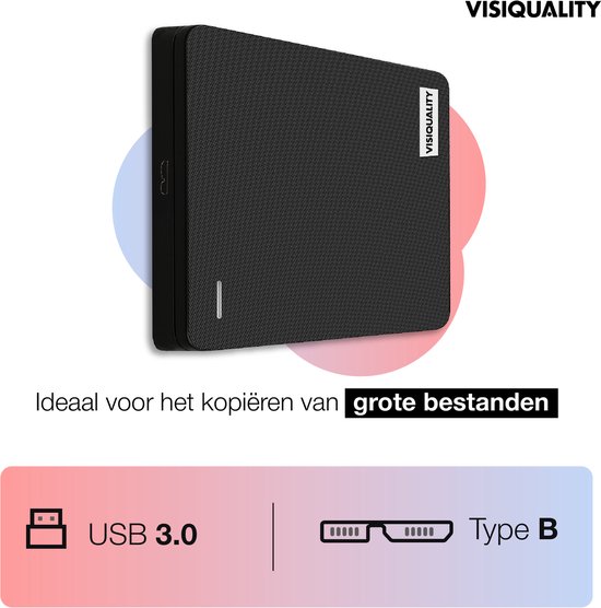 VisiQuality High-Speed Externe Harde Schijf 1.5 TB - Draagbare Harde Schijf USB 3.0/C - Voor Windows & Mac - Geschikt voor Gameconsoles - Compact - Met handleiding - Zwart — afbeelding 4