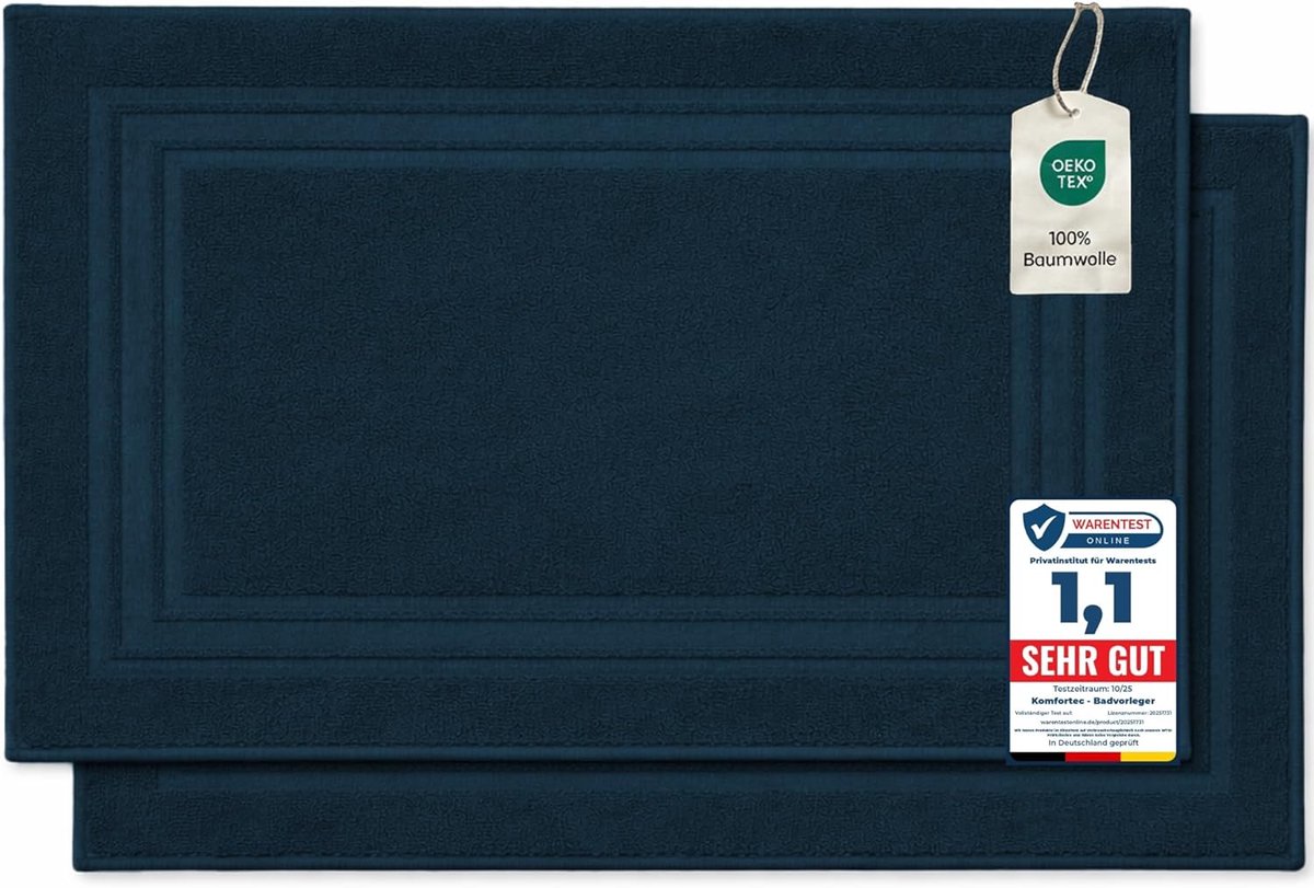 SnelShoppen - Komfortec Badmat Set 2 Stuks - 50x70 cm - Zachte en Absorberende Douchemat van 100% Katoen - Hotelkwaliteit in Petroleumblauw - Ideaal v