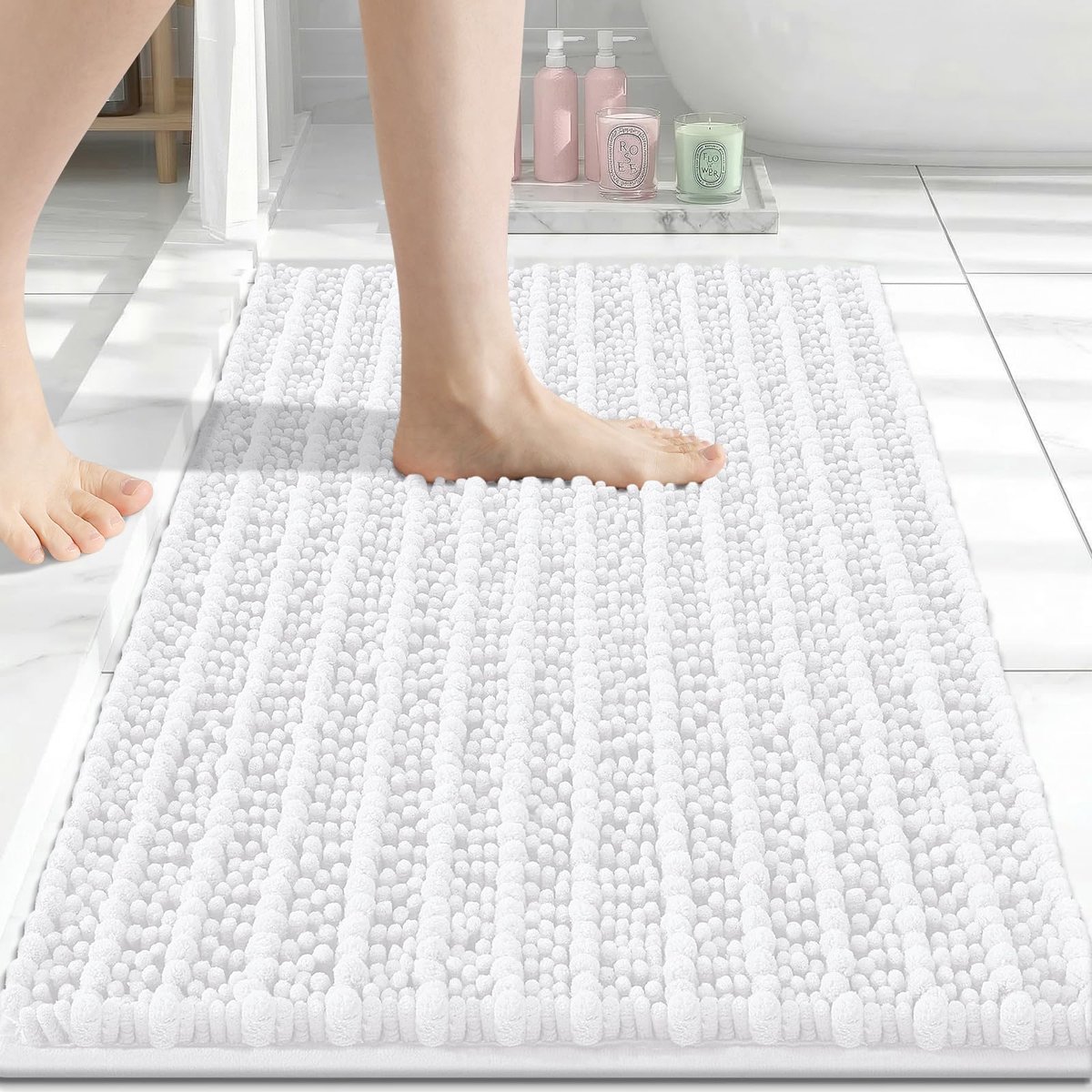 SnelShoppen - Luxe Chenille Badkamertapijt 40x61 cm - Extra Zacht en Dikke Absorberende Pluche Badmat - Antislip, Machinewasbaar - Ideaal voor Badkame