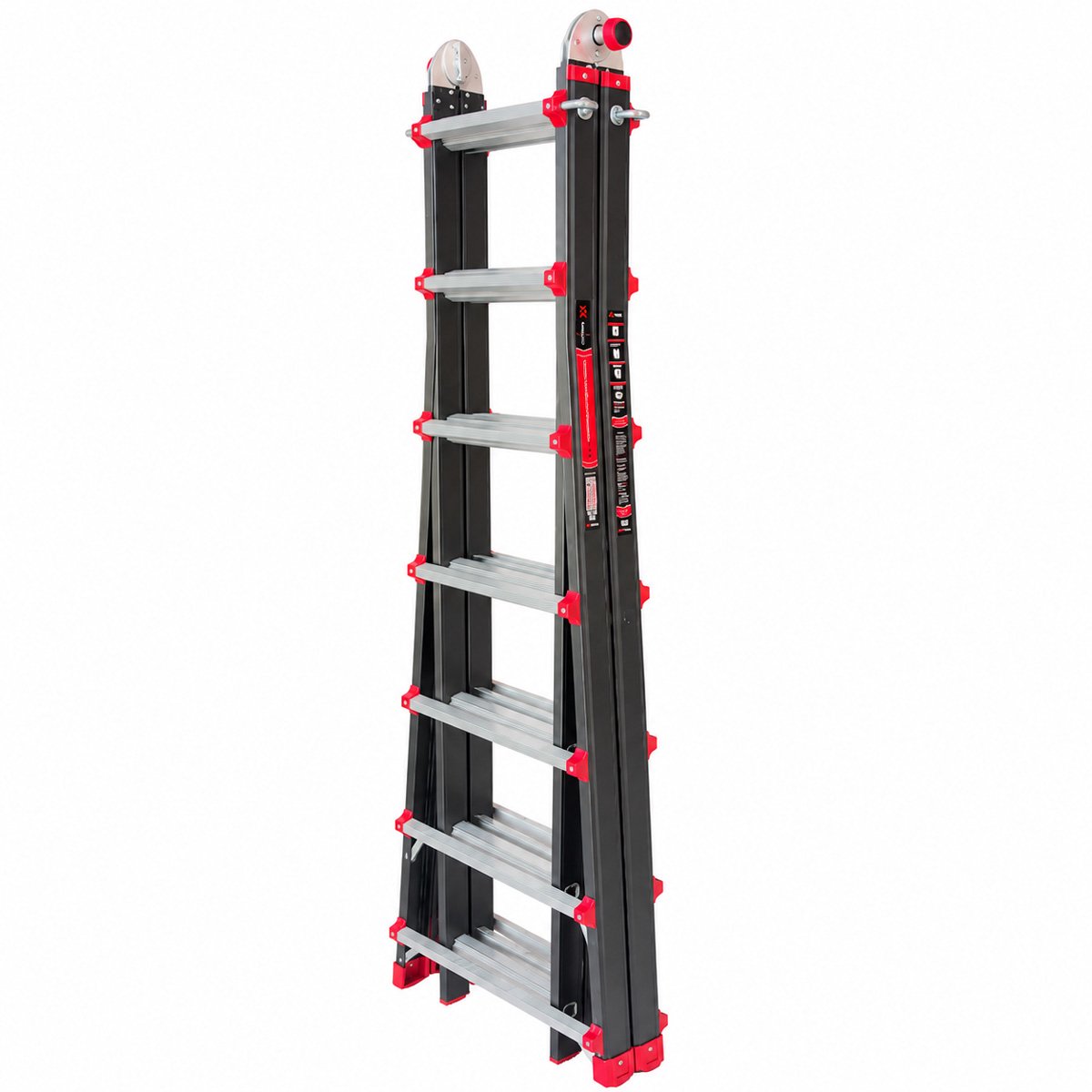 Mexxo Vouwladder 7,35 meter - Uitschuifbare multiladder - 4x7 sporten (26 treden) - Aluminium