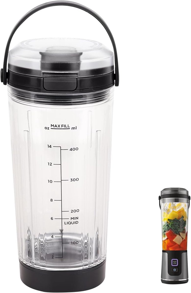 SnelShoppen Vervangende Blenderbeker met Deksel voor Draagbare Blender 18 oz (530 ml) Blenderbeker Accessoire Compatibel met Ninja Blast Zwart