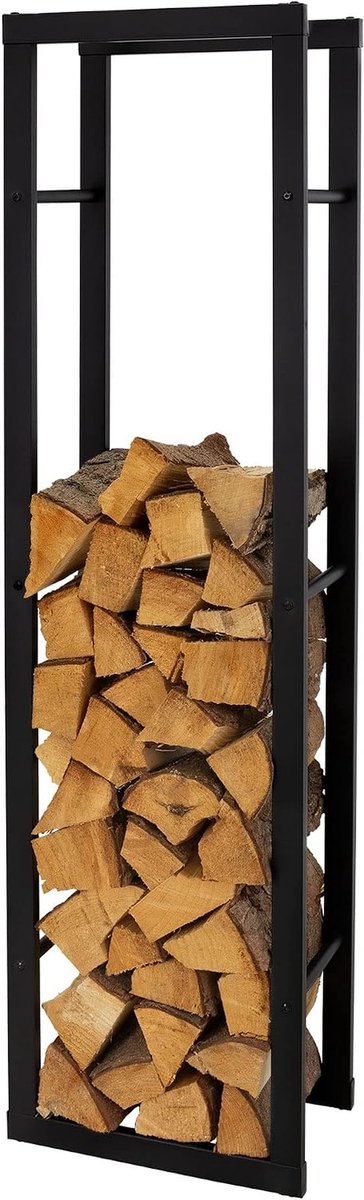 Haardhoutrek - Brandhout opslag - Haardhout bewaren - Stabiele metalen constructie - 40 x 150 x 25 cm - Zwart