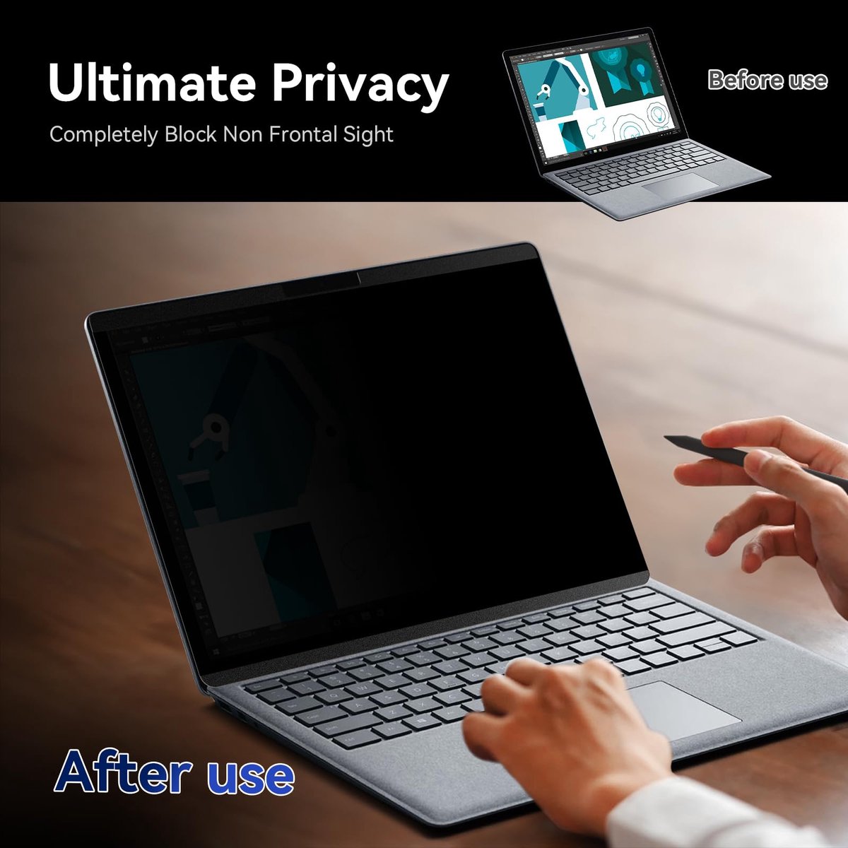 SnelShoppen - Privacyfilter voor 15 inch Surface Laptop 7 (2024), magnetisch, afneembaar, blauw licht filter, anti-spionage scherm, displaybescherming