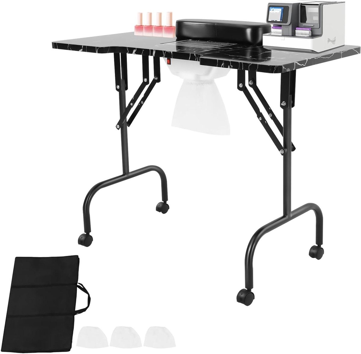 Opvouwbare Nageltafel - Manicure Werkplek - Nagels Stylen - Met Stofafzuiging - 94 x 48 cm - Zwart Wit